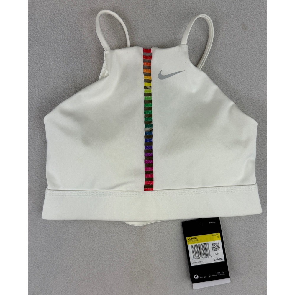 Nike Indy Sports Bra Womens Small White Rainbow Ladder Cutout CZ7211-100